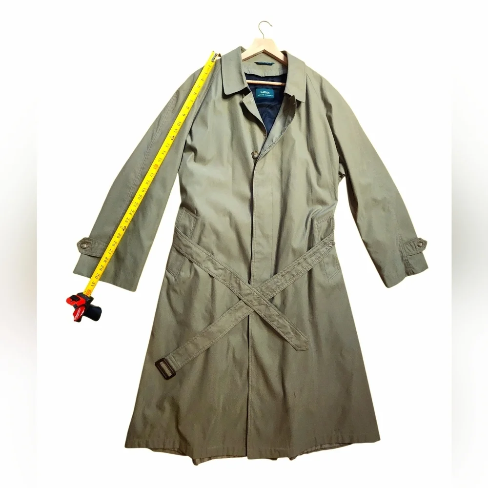 Lauren RL Vintage Trench Coat Mens 44 Long Khaki, RN76926 Made In Vietnam